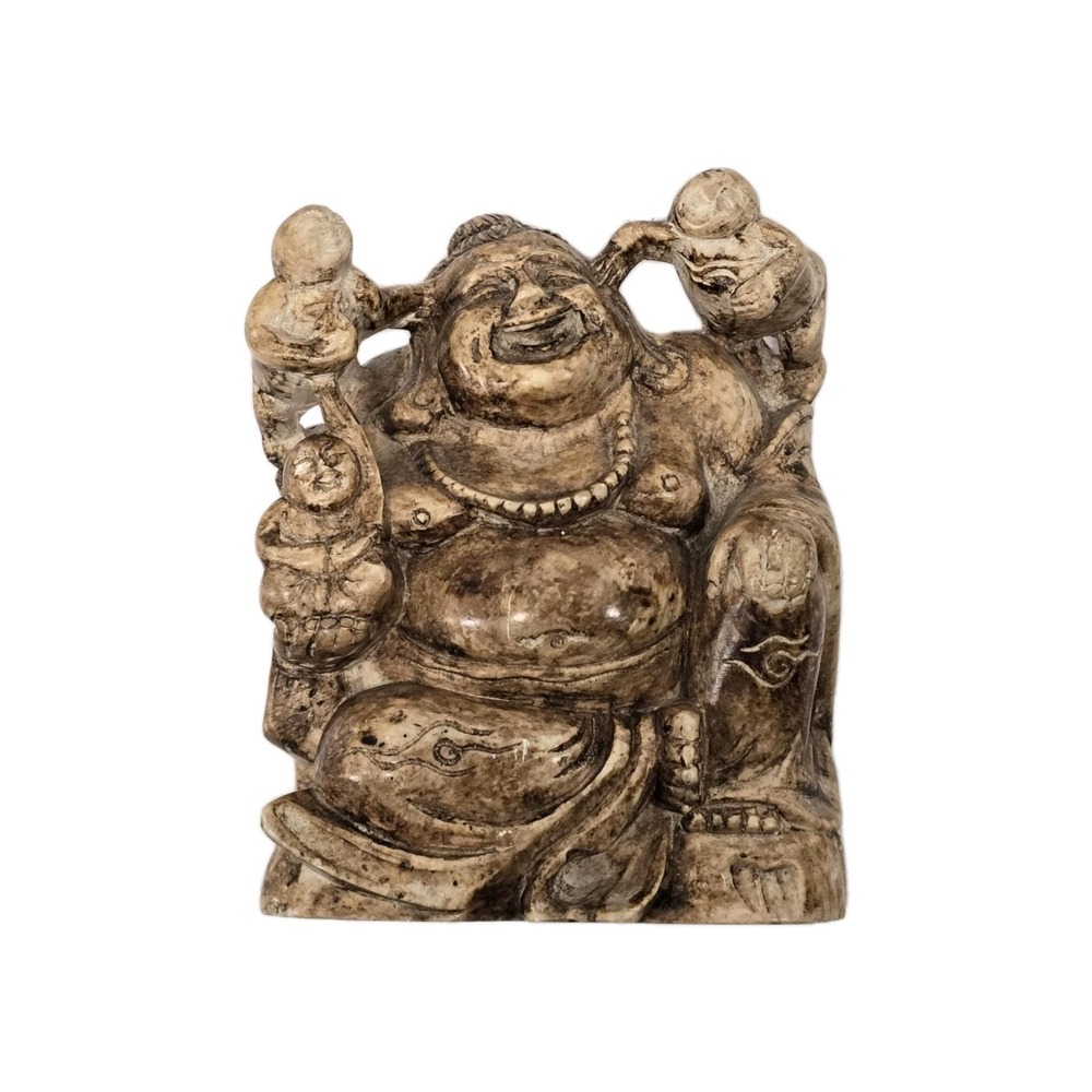 Oriental Sitting Hotei Happy Buddha Statue, Stone